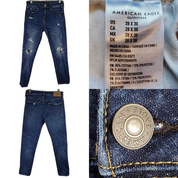 American Eagle AE Jeans Airflex Mens 28x30 Dark Wash Athletic Fit Skinny - Picture 1 of 13